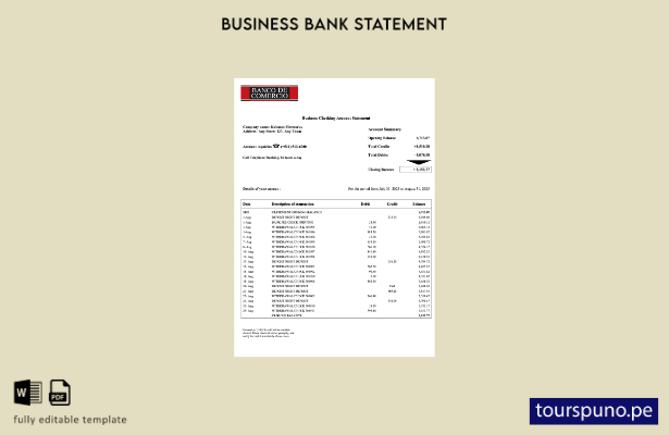 listo para imprimir plantilla de declaración empresarial del Banco de Comercio d